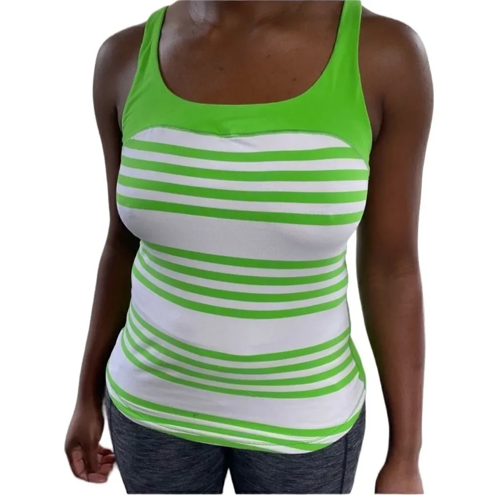 Lululemon Run: First Base Tank (super soft rulu!) green & white striped top